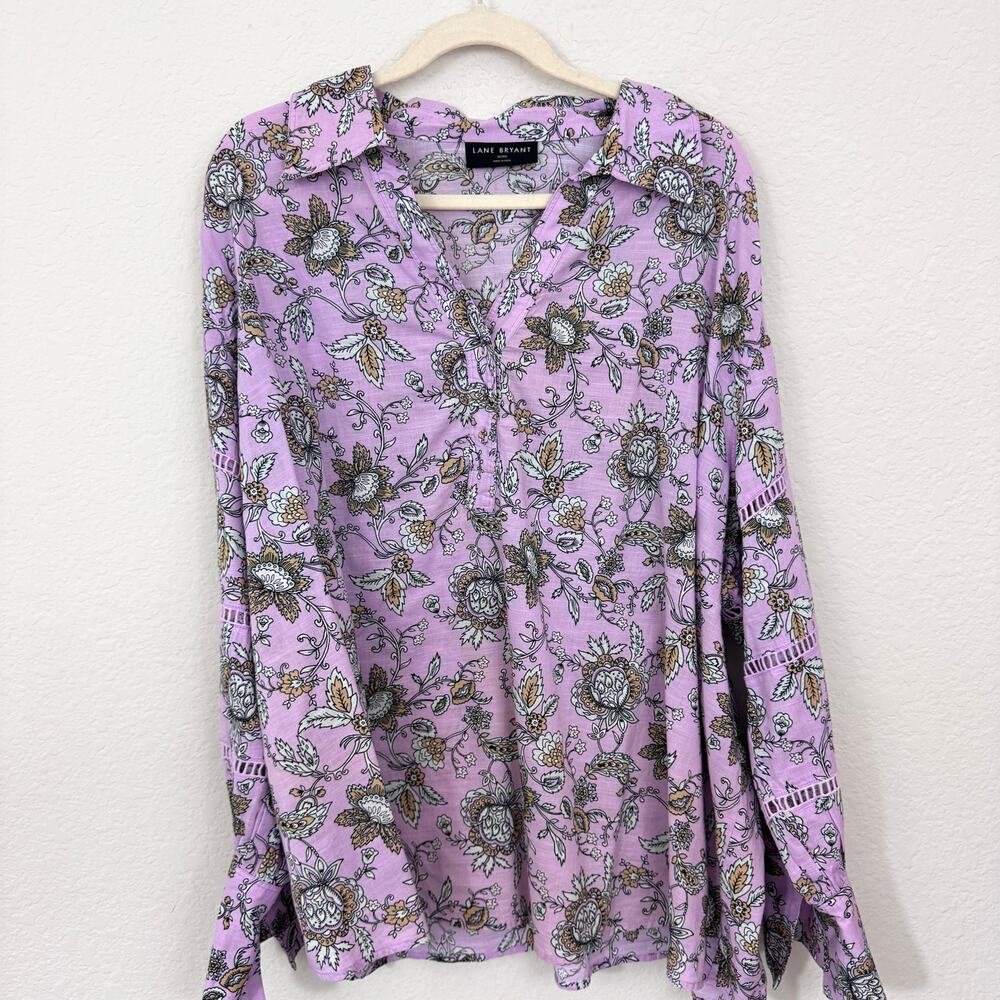 Lane Bryant Womens Popover Blouse Top Size 26/28 100% Cotton Floral Embroidery